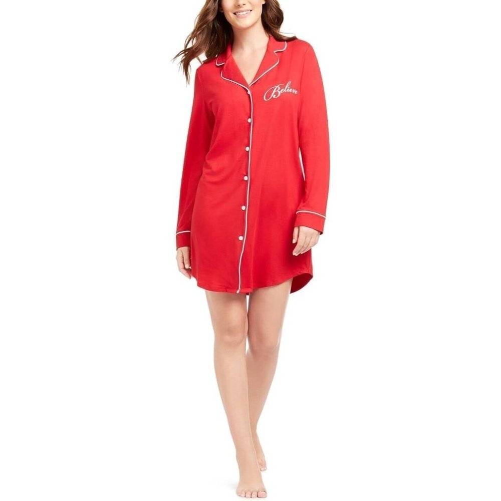 Charter Club Intimates Sleep Shirt Women's Candy Red Believe Size XL Soft Knit